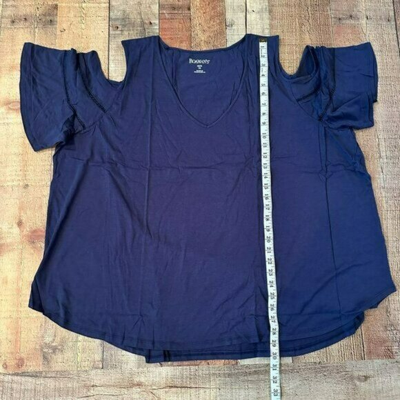 Roaman's navy blue open cold shoulder blouse top women's 3xl - Picture 3 of 7